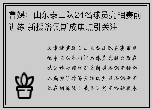鲁媒：山东泰山队24名球员亮相赛前训练 新援洛佩斯成焦点引关注