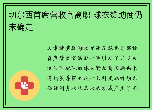 切尔西首席营收官离职 球衣赞助商仍未确定